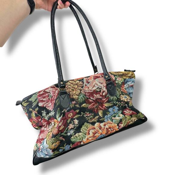 Vintage Gitano Floral Tapestry Carpet Weekender Carry On Duffel Luggage Bag - Picture 2 of 9